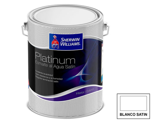 Sherwin-Williams Esmalte al Agua Platinum Satín: fotografía original referencial Blanco 1 galón