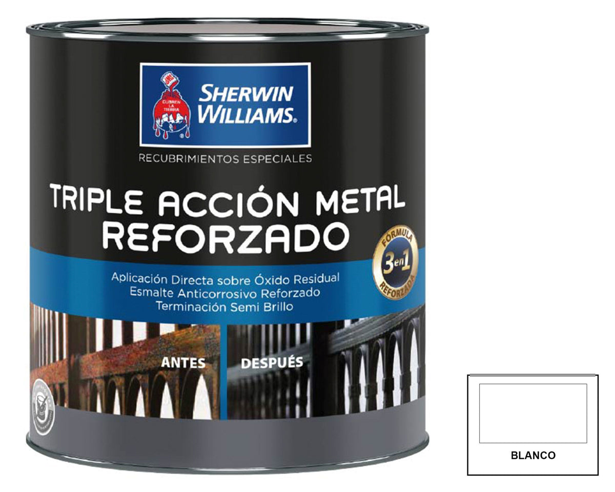 Sherwin-Williams Triple Acción Metal Reforzado: fotografía original referencial Blanco 1/4 galón