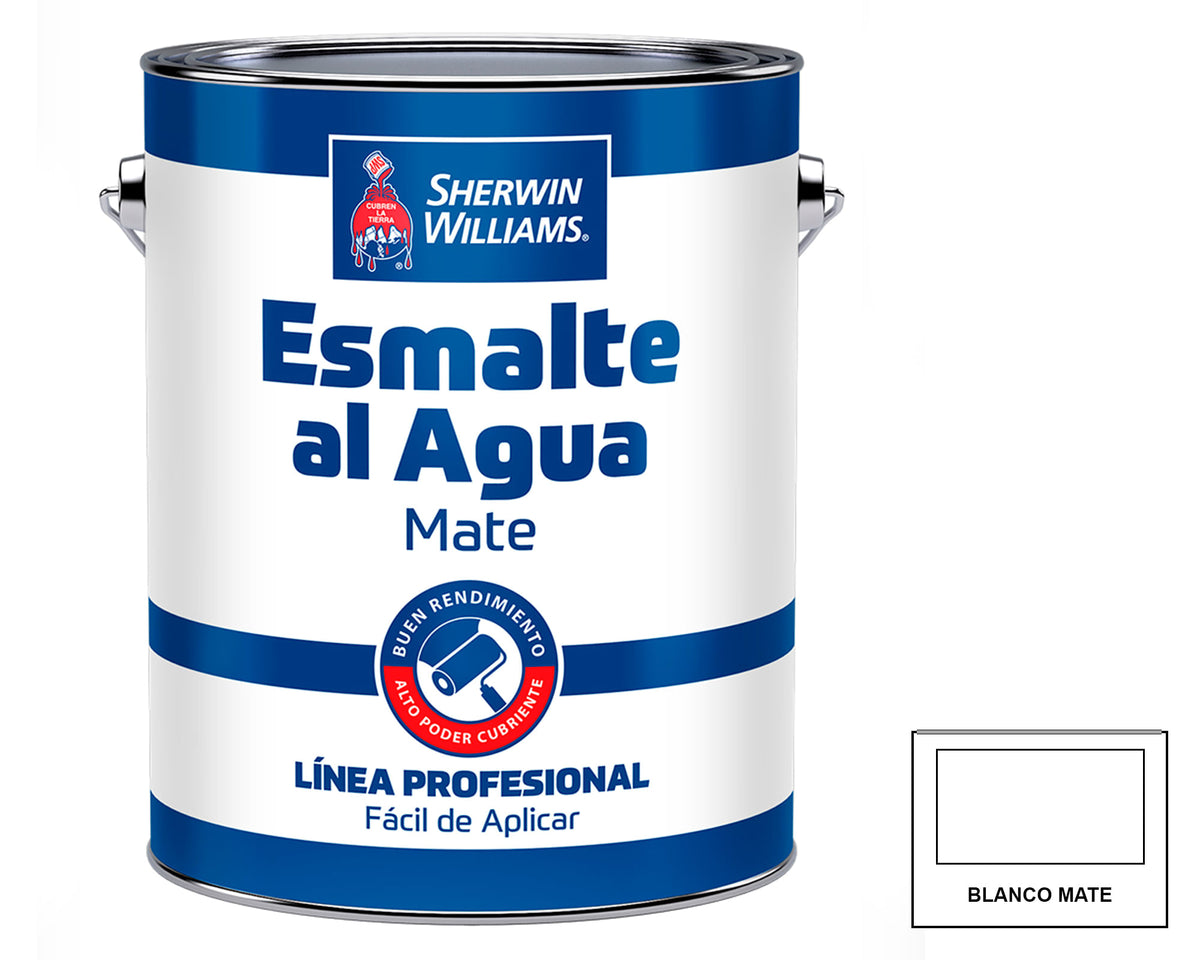Sherwin-Williams Esmalte al Agua Mate Línea Profesional: fotografía original referencial Blanco 1 galón