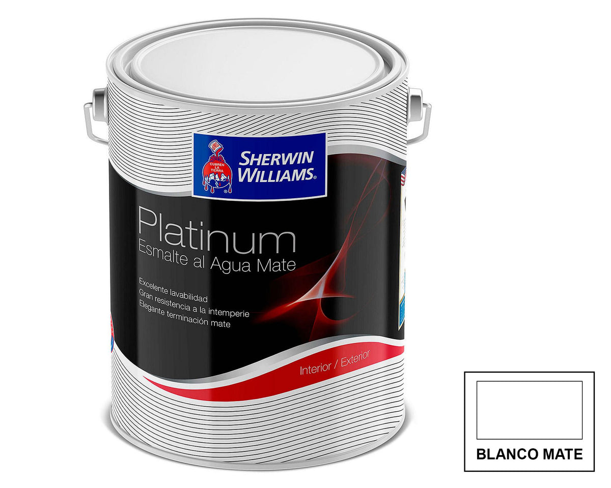 Sherwin-Williams Esmalte al Agua Platinum Mate: fotografía original referencial Blanco 1 galón