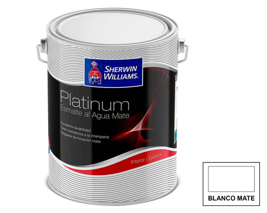 Sherwin-Williams Esmalte al Agua Platinum Mate: fotografía original referencial Blanco 1 galón
