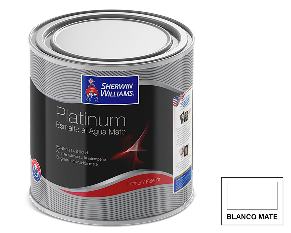Sherwin-Williams Esmalte al Agua Platinum Mate: fotografía original referencial Blanco 1/4 galón