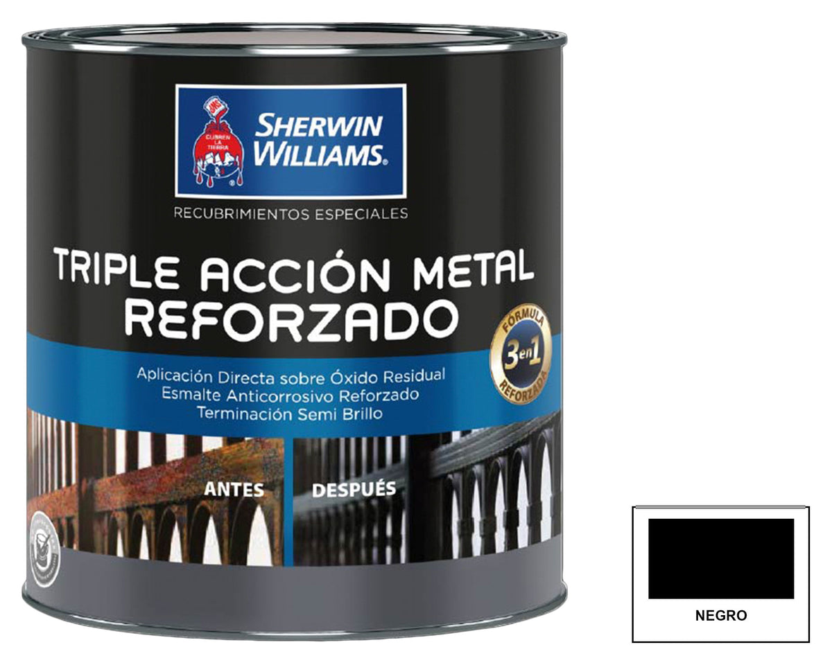 Sherwin-Williams Triple Acción Metal Reforzado: fotografía original referencial Negro 1/4 galón