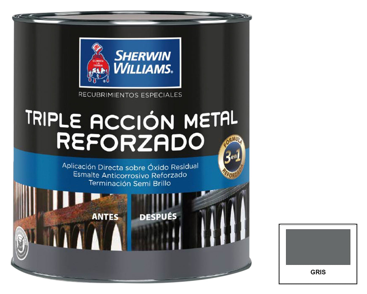 Sherwin-Williams Triple Acción Metal Reforzado: fotografía original referencial Gris 1/4 galón