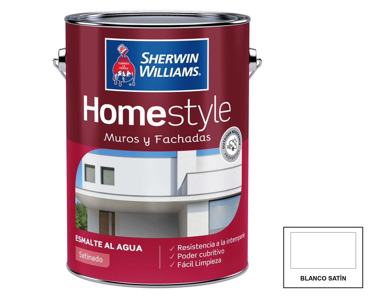 Sherwin-Williams HomeStyle Muros y Fachadas Satinado: fotografía original referencial Blanco 1 galón
