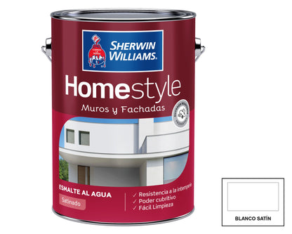 Sherwin-Williams HomeStyle Muros y Fachadas Satinado: fotografía original referencial Blanco 1 galón