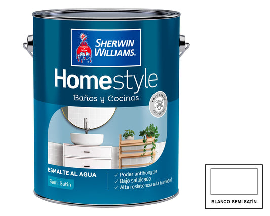 Sherwin-Williams HomeStyle Baños y Cocinas Semi Satín: fotografía original referencial Blanco 1 galón