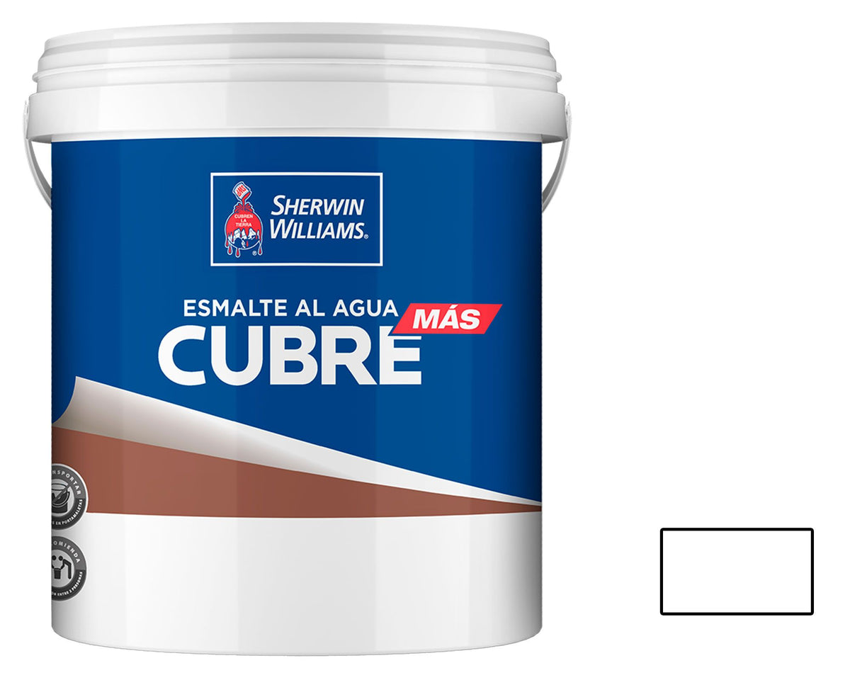 Sherwin-Williams Esmalte al Agua Cubre Más: fotografía original referencial Blanco 1 galón