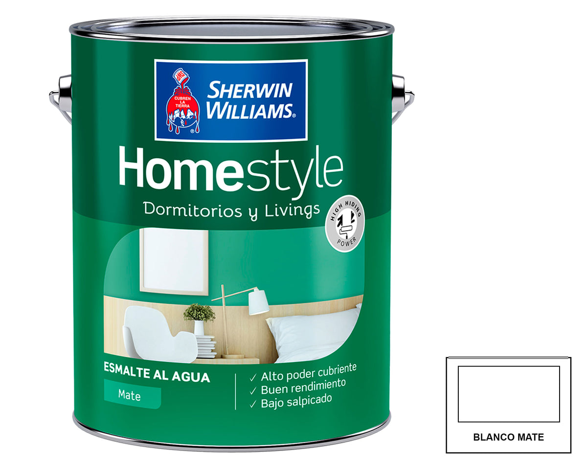Sherwin-Williams HomeStyle Dormitorio y Living Mate: fotografía original referencial Blanco 1 galón