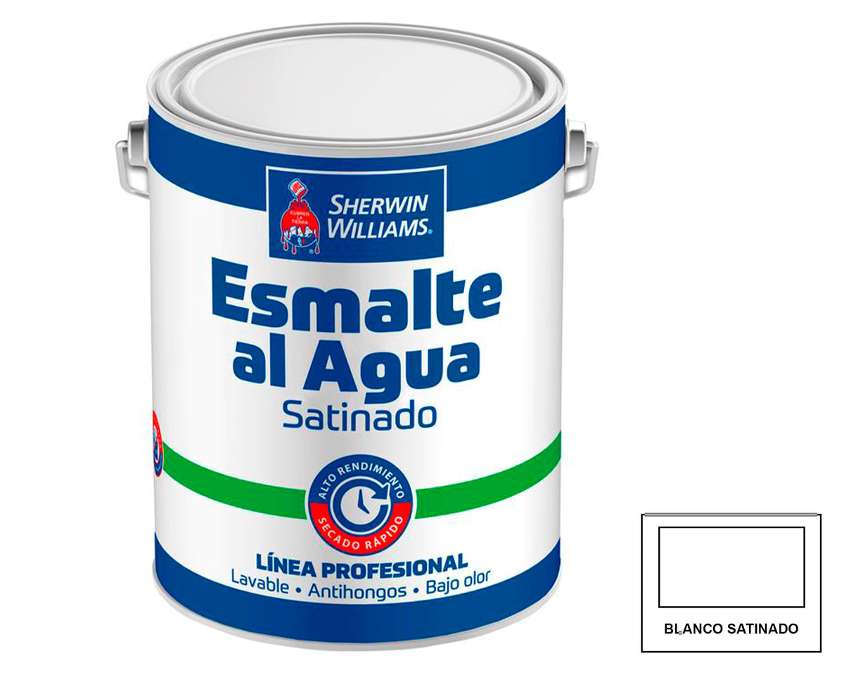 Sherwin-Williams Esmalte al Agua Satinado Línea Profesional: fotografía original referencial Blanco 1 galón