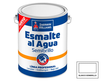 Sherwin-Williams Esmalte al Agua Semibrillo Línea Profesional: fotografía original referencial Blanco 1 galón