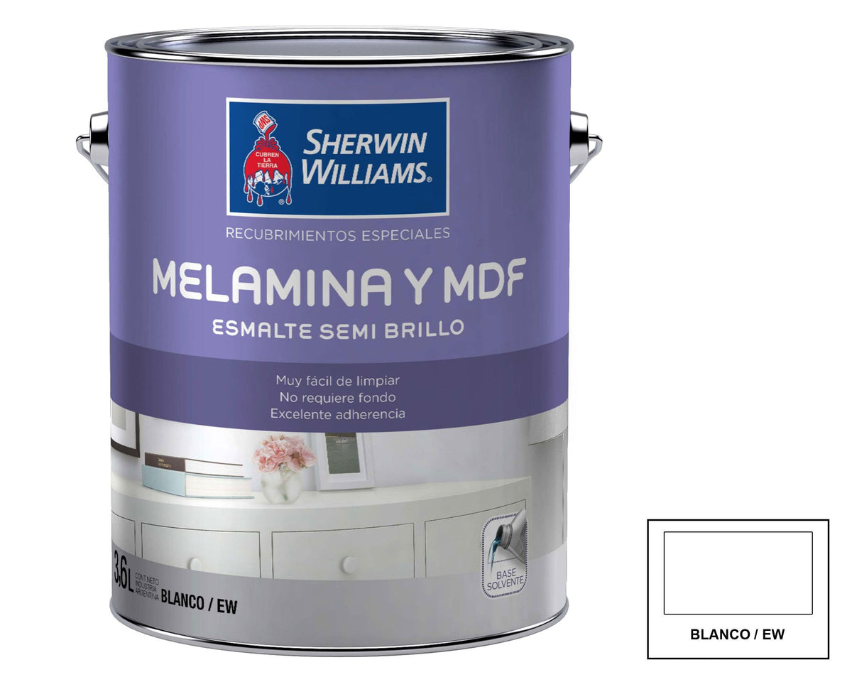 Sherwin-Williams Esmalte Melamina y MDF: fotografía original referencial Blanco 1 galón
