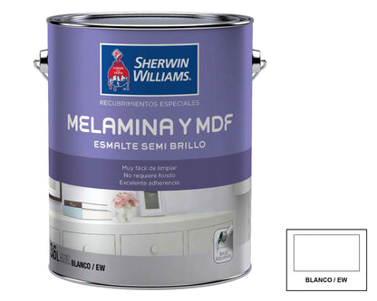Sherwin-Williams Esmalte Melamina y MDF: fotografía original referencial Blanco 1 galón
