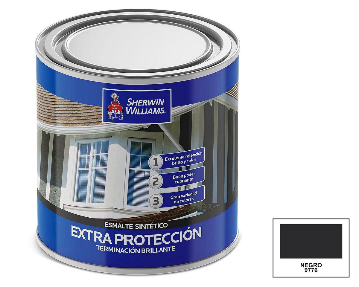 Sherwin-Williams Esmalte Sintético Extra Protección: fotografía original referencial Negro 1/4 galón