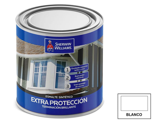 Sherwin-Williams Esmalte Sintético Extra Protección: fotografía original referencial Blanco 1/4 galón