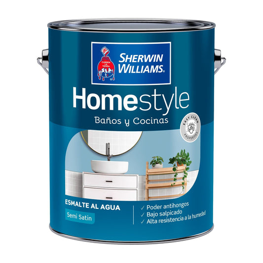 Sherwin-Williams HomeStyle Baños y Cocinas Semi Satín - envase original sobre fondo blanco