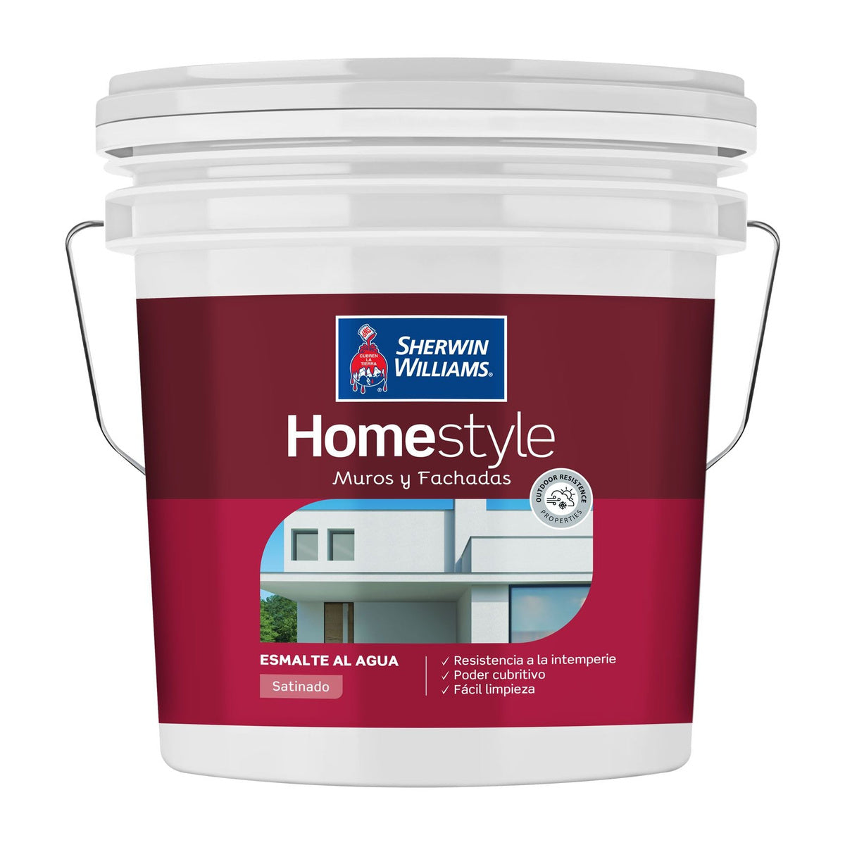 Sherwin-Williams HomeStyle Muros y Fachadas Satinado - envase original sobre fondo blanco