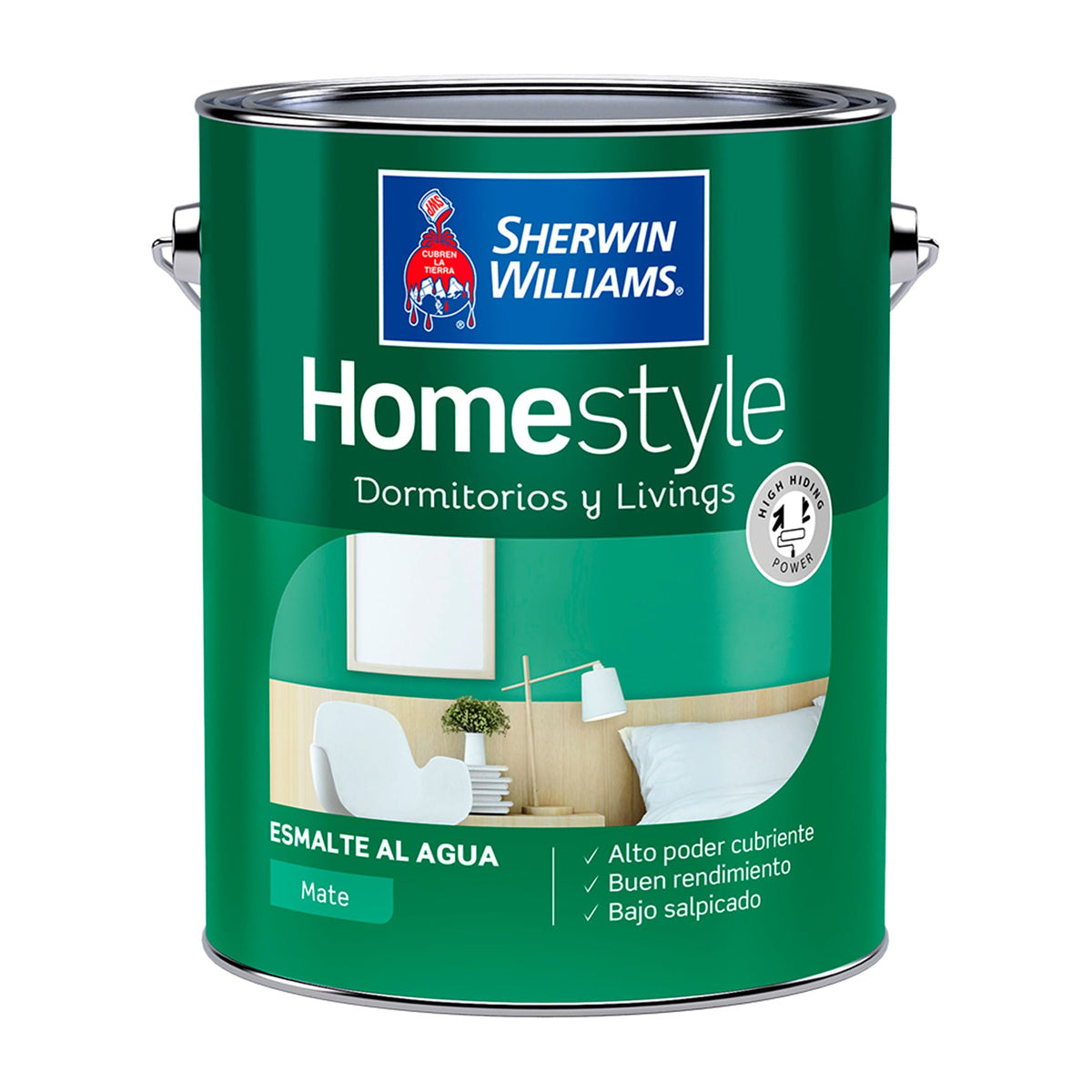 Sherwin-Williams HomeStyle Dormitorio y Living Mate - envase original sobre fondo blanco