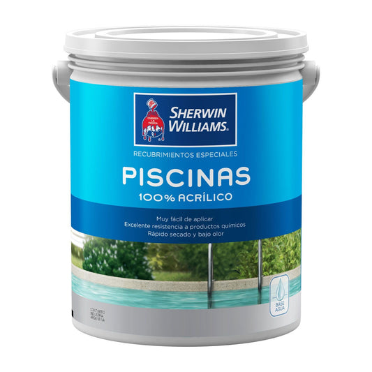 Sherwin-Williams Pintura Piscina Base Agua - envase original sobre fondo blanco