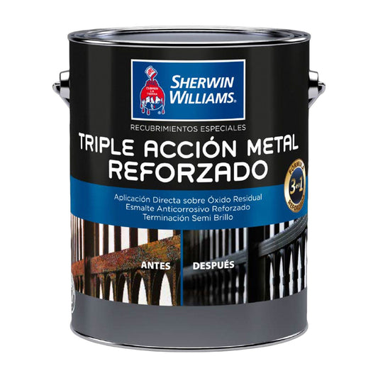 Sherwin-Williams Triple Acción Metal Reforzado - envase original sobre fondo blanco