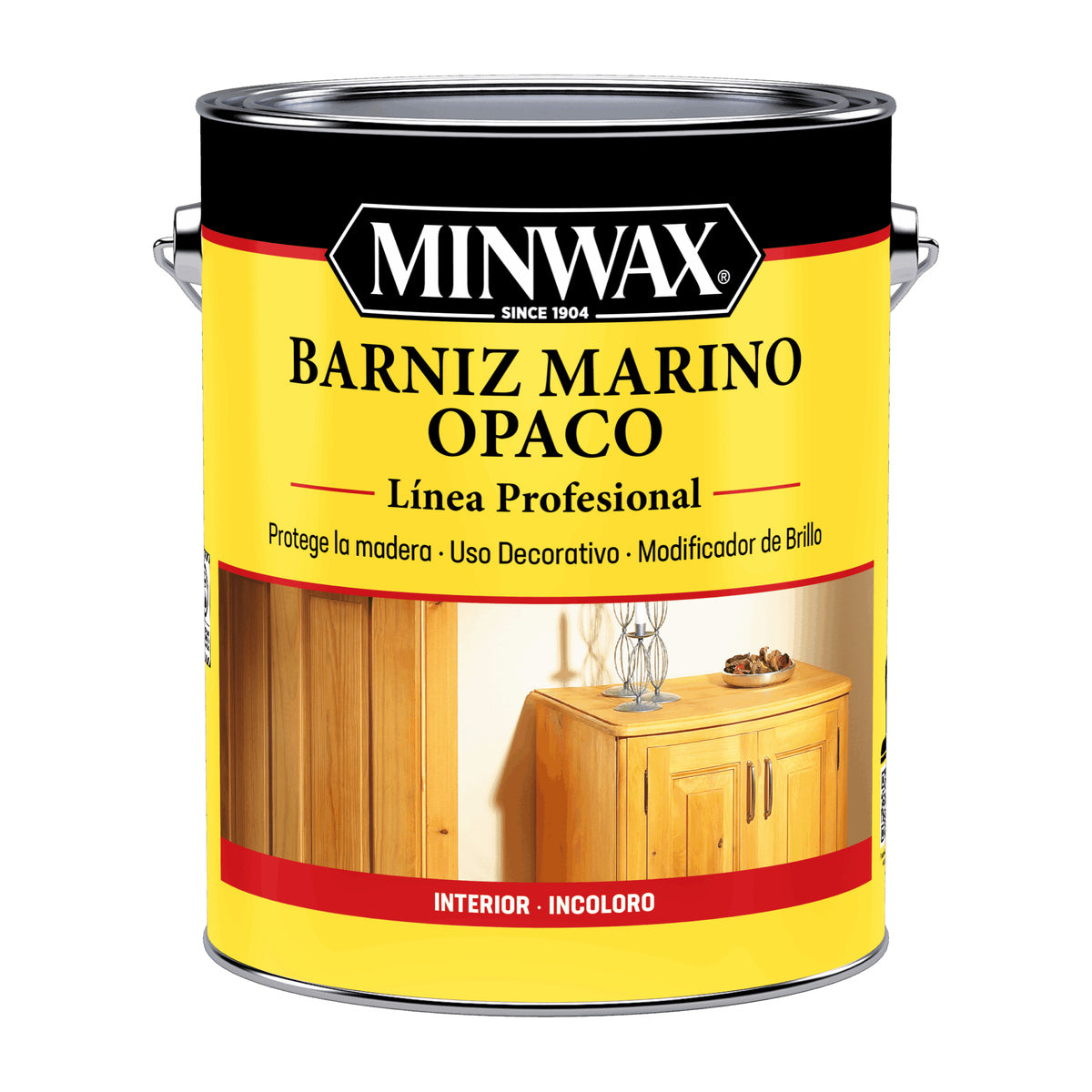 MINWAX Barniz Marino Opaco Incoloro - envase original sobre fondo blanco